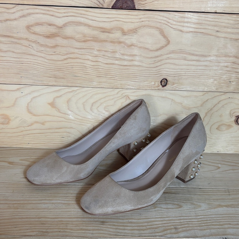 Stuart Weitzman‎ Elegant Beige Women's Shoes with Pearl Embellished Heels